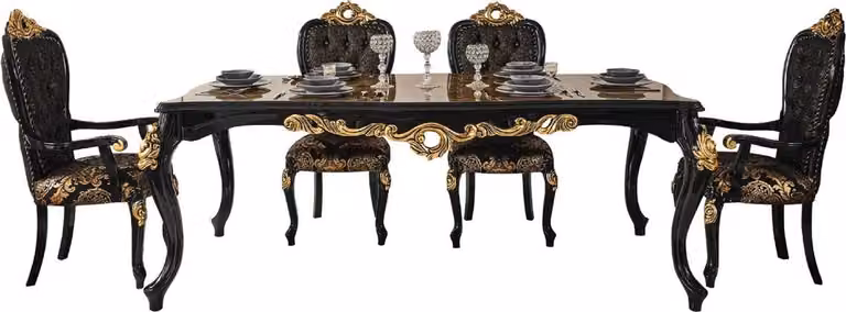 Casa Padrino set da pranzo barocco marrone/nero/oro - 1 tavolo da pranzo con piano in marmo e 6 sedie da pranzo - Magnifici mobili da sala da pranzo in stile barocco