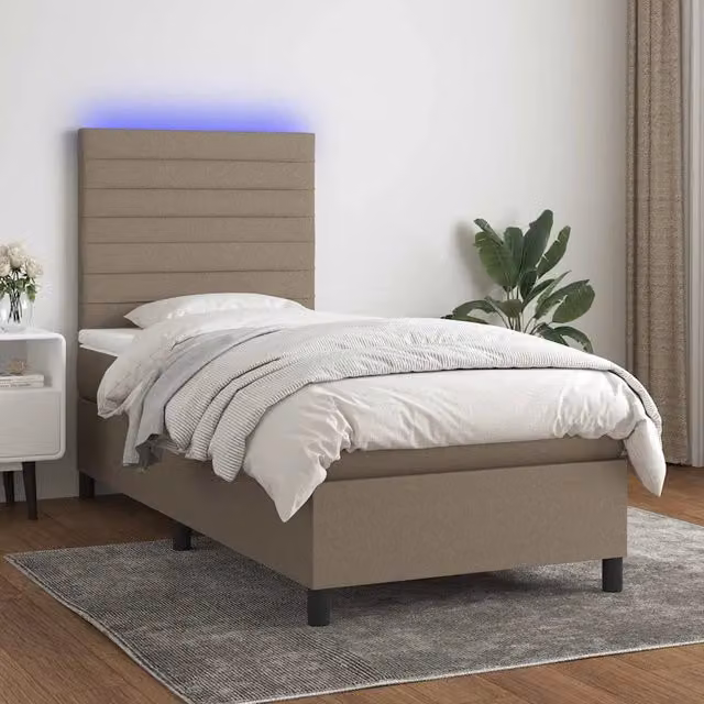 Letto a molle con materasso vidaXL con illuminazione LED e porta USB in tessuto beige e legno, L/P: 90 x 190 cm – 1