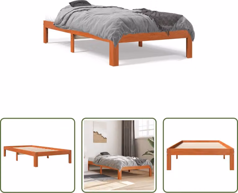 The Living Store letto in legno massiccio cera marrone 100x200 cm pino