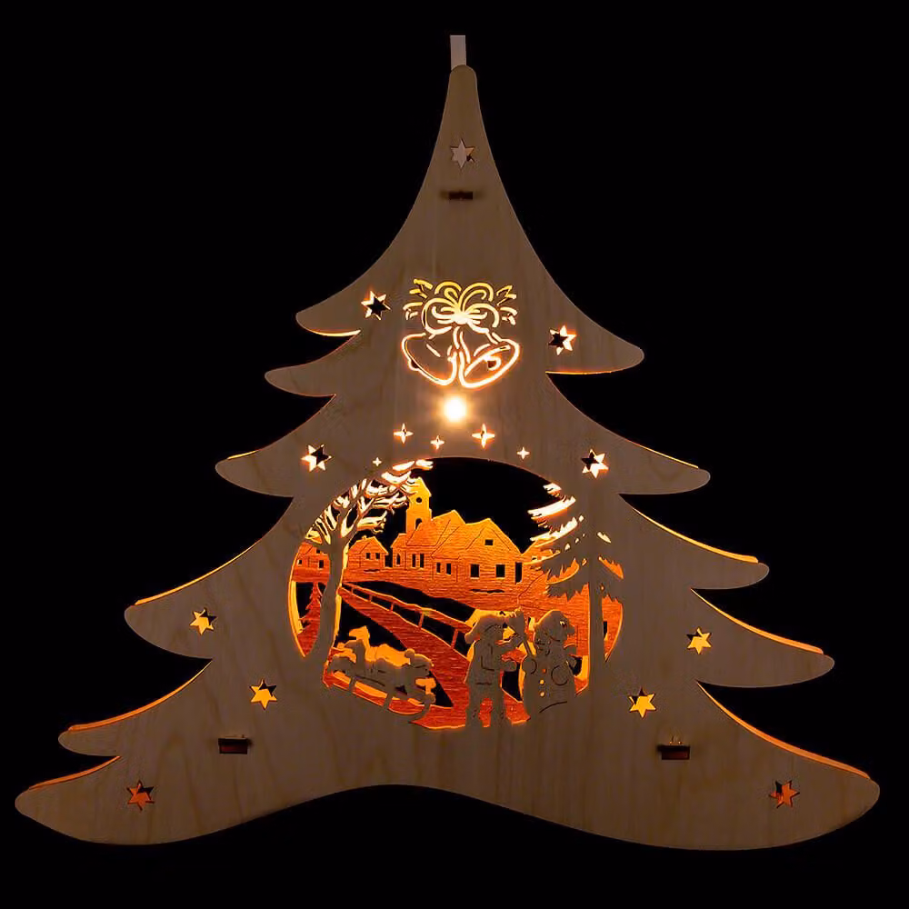 Quadro da finestra albero di Natale divertimento invernale el. illuminazione LxHxP 31,5x28,5x5cm NUOVO