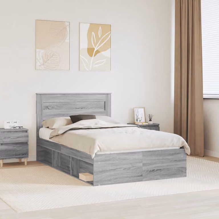 Struttura del letto moderna vidaXL in legno di pino, colore grigio, L: 138 cm, P: 200 cm