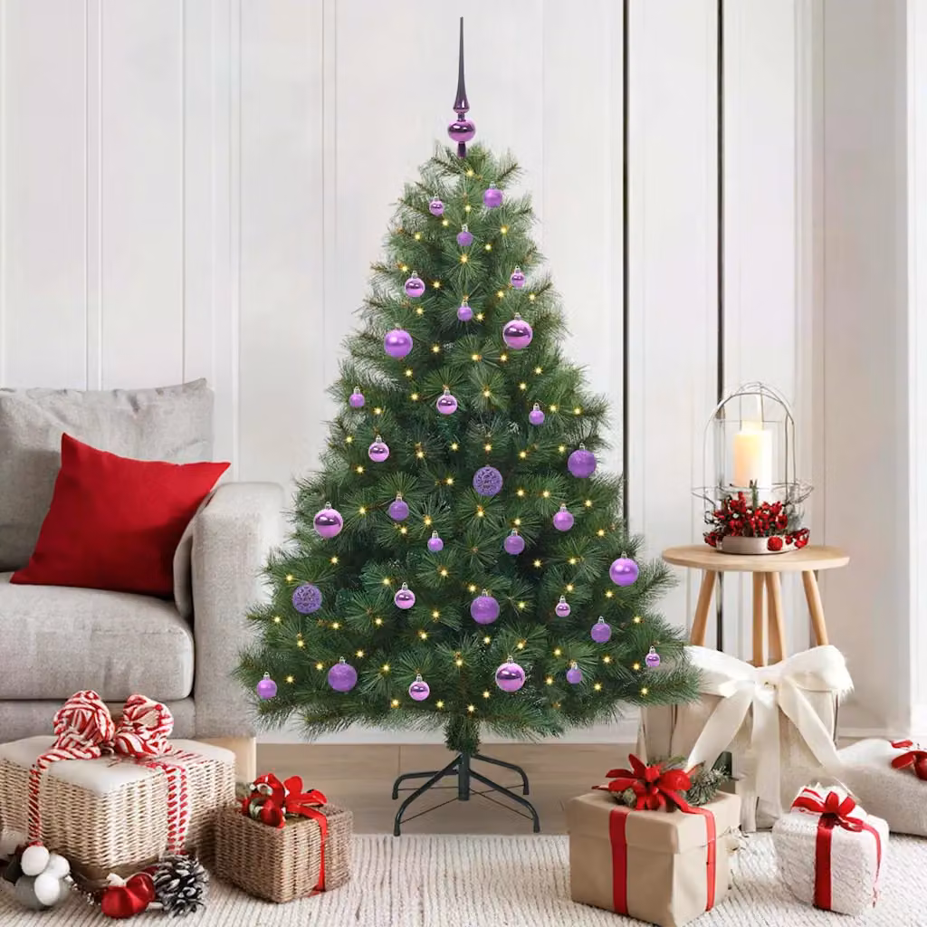 Albero di Natale artificiale vidaXL verde con 150 LED luce bianca calda in PE e PVC, Altezza: 150 cm