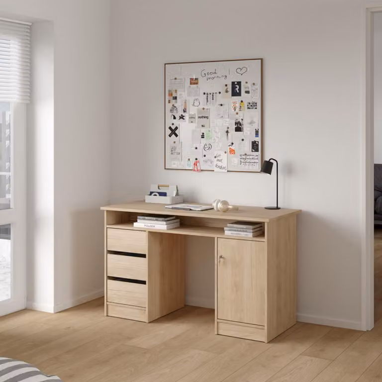 Scrivania Function Plus con 1 anta e 3 cassetti, colore a scelta: Jackson Hickory