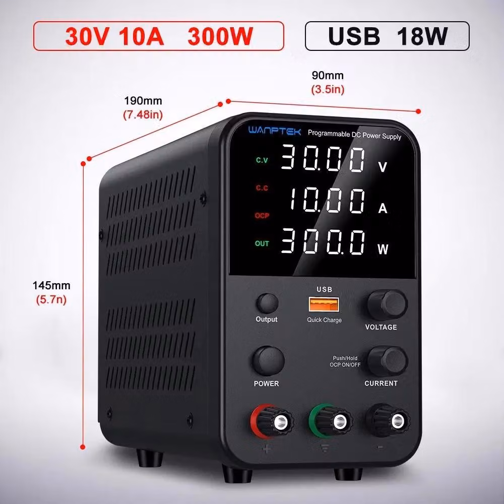 Alimentatore da laboratorio DC - WPS3010H 30V 10A - Tensione e corrente regolabili - Uscita singola - Ricarica rapida USB - Spina EU da 220V -
