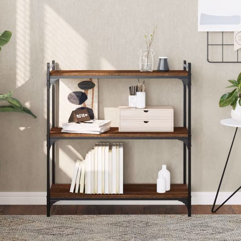 Libreria vidaXL in stile industrial con 3 ripiani, colore marrone rovere, realizzata in legno e metallo, L 80 cm x P 30 cm x H 86 cm