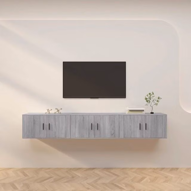 Set di 3 mobili porta TV da parete vidaXL in legno grigio, L 80 cm x P 34,5 cm x H 40 cm – 1