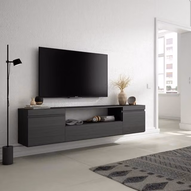 Mobile TV, 200x35x45cm, soggiorno, Per TV fino a 80", da appendere, Nero RF2186