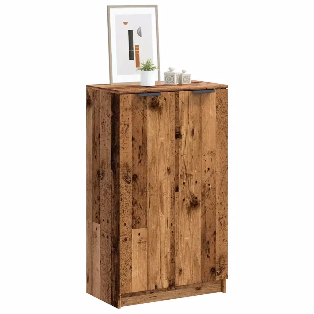 Scarpiera in stile rustico color marrone con ante a battente e ripiani interni, L: 59 cm, P: 35 cm, H: 100,5 cm – 2