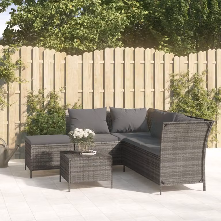 Maison Exclusive - Set da giardino 4 pezzi con cuscini grigio in polyrattan