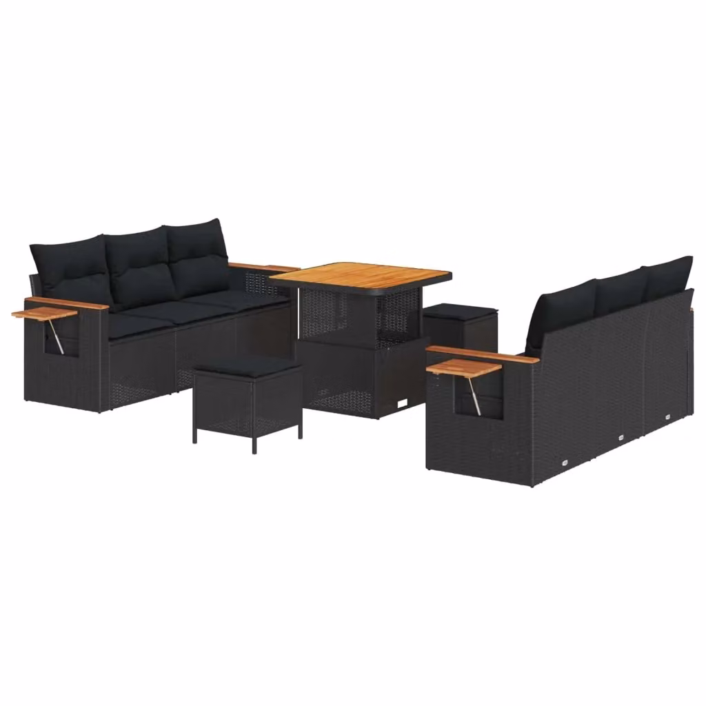 Set Divano da Giardino vidaXL a 9 Pezzi con Tavolino e Ottoman, Design Moderno a Forma di U, Colore Nero – 2