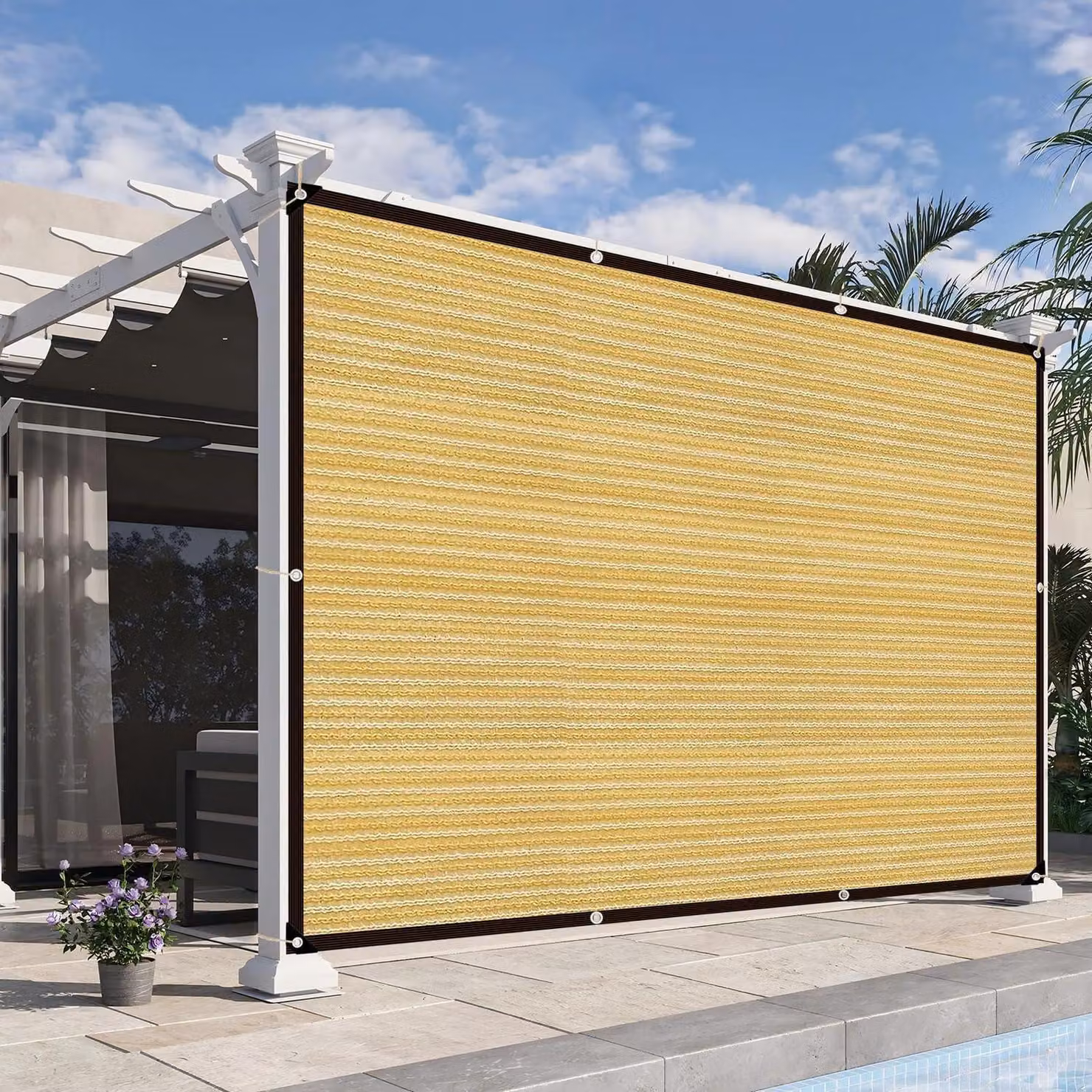 Rete ombreggiante con occhielli, dimensioni 1x2 metri, protezione UV del 90%, colore beige