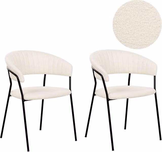 Set di 2 sedie da pranzo moderne BELIANI in velluto bianco con braccioli e gambe in metallo nero