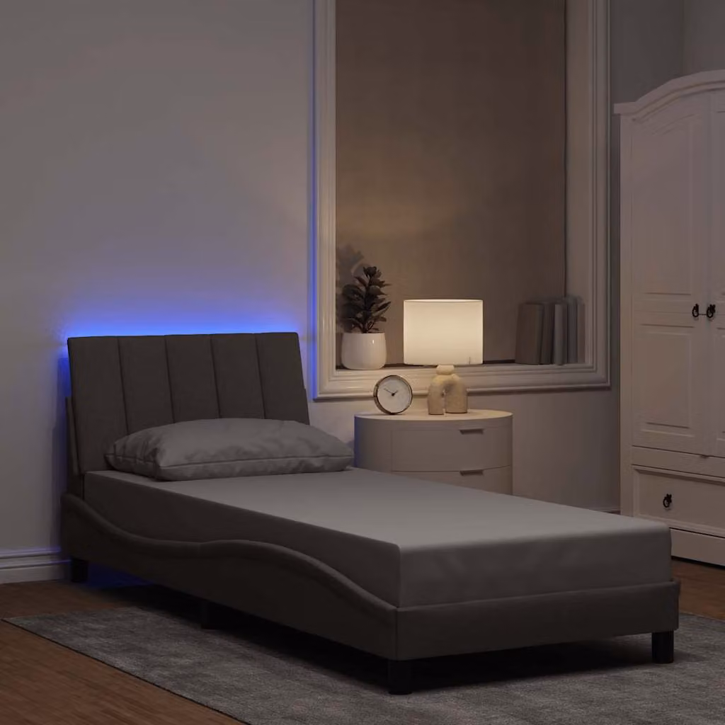 vidaXL Giroletto Hanko senza materasso in tessuto beige e grigio con illuminazione sottostante e porta USB L/P/H: 80 x 200 cm
