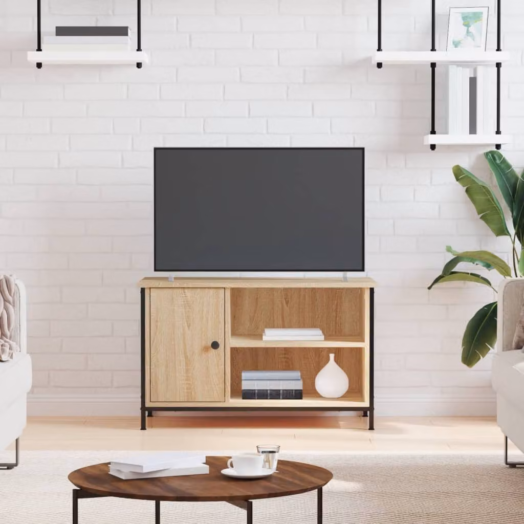 vidaXL Mobile Porta TV in Legno Rovere Sonoma e Metallo, Marrone, L 80 cm x P 40 cm x H 50 cm