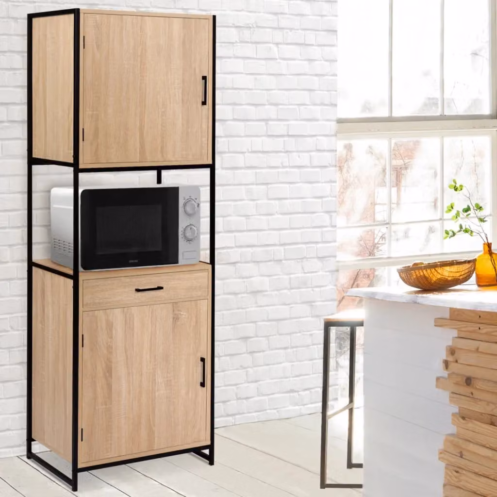 IDMarket Credenza da cucina Detroit design industriale con 2 ante e cassetto, marrone e nero, L: 60 cm, H: 76,5 cm, P: 40 cm – 2