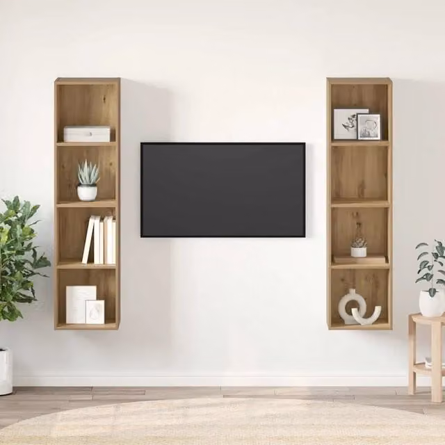 Set di 2 mobili TV vidaXL in legno marrone opaco, design minimalista, L/P/H: 37 x 37 x 142,5 cm