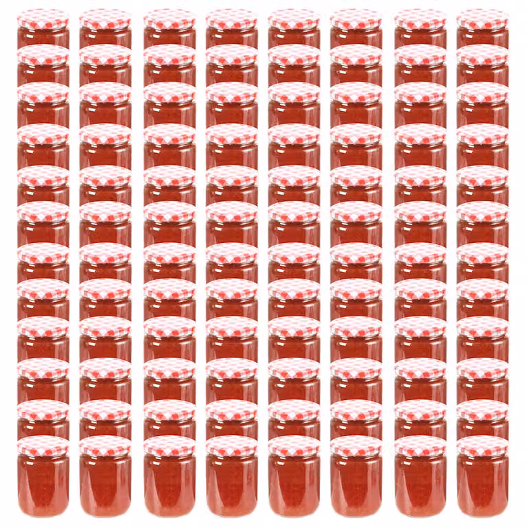 Set di 96 vasi per marmellata vidaXL in vetro trasparente con coperchio a vite bianco e rosso, capacità 230 ml