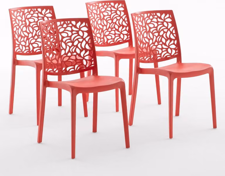 set di 4 sedie impilabili in polipropilene con fibre di vetro per esterni e giardino, bar e ristorante, cucina design moderno - ANNA - Rosso