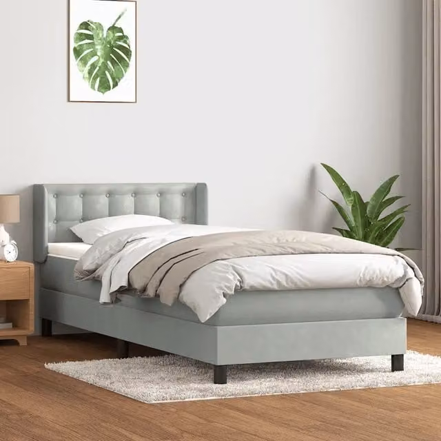 Letto Ibrido vidaXL con Giroletto a Molle e Materasso in Velluto Grigio e Bianco L: 80 cm, P: 210 cm, H: 83 cm – 1
