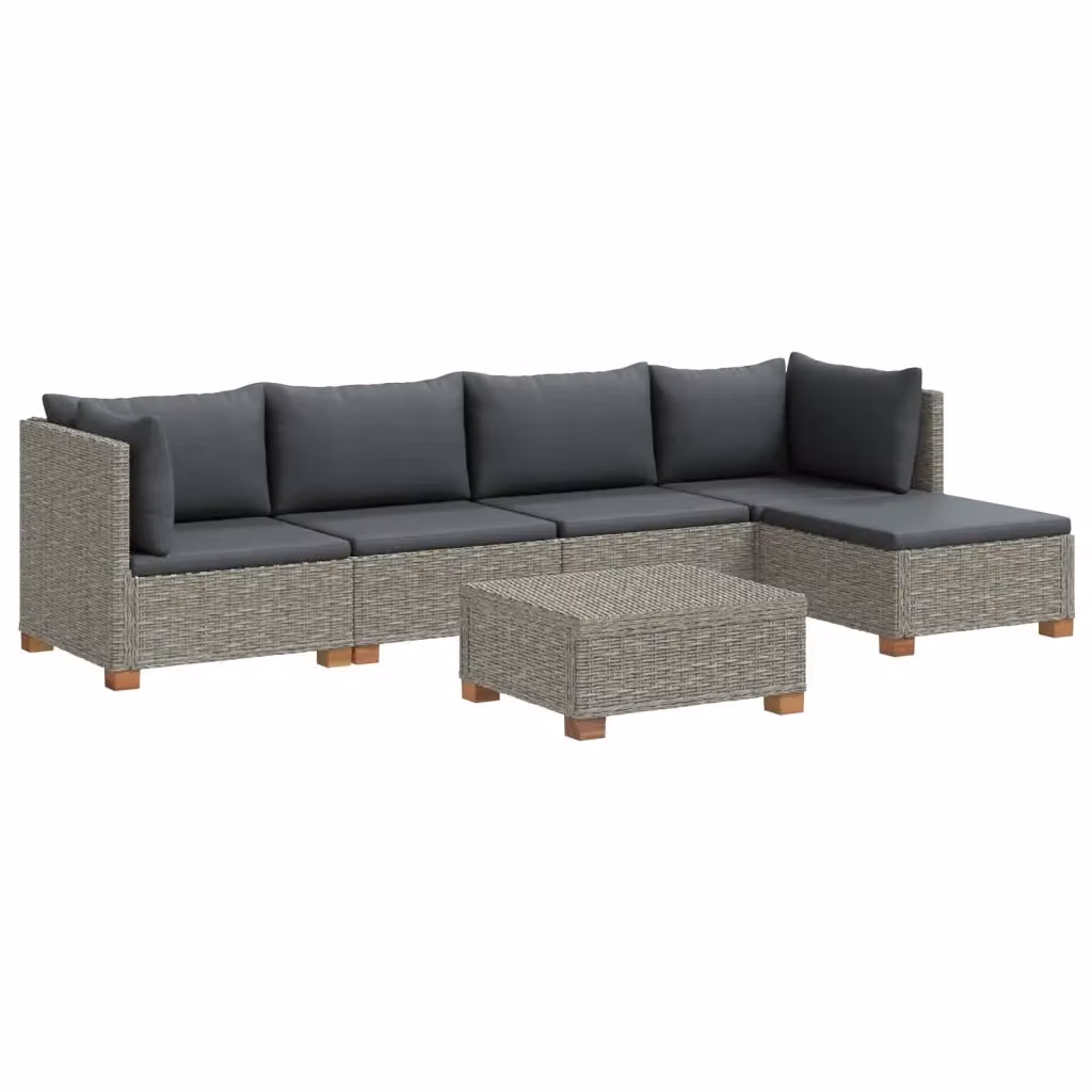 Set Lounge da 6 pezzi vidaXL in rattan naturale con cuscini grigi per giardino, terrazzo o soggiorno – 2