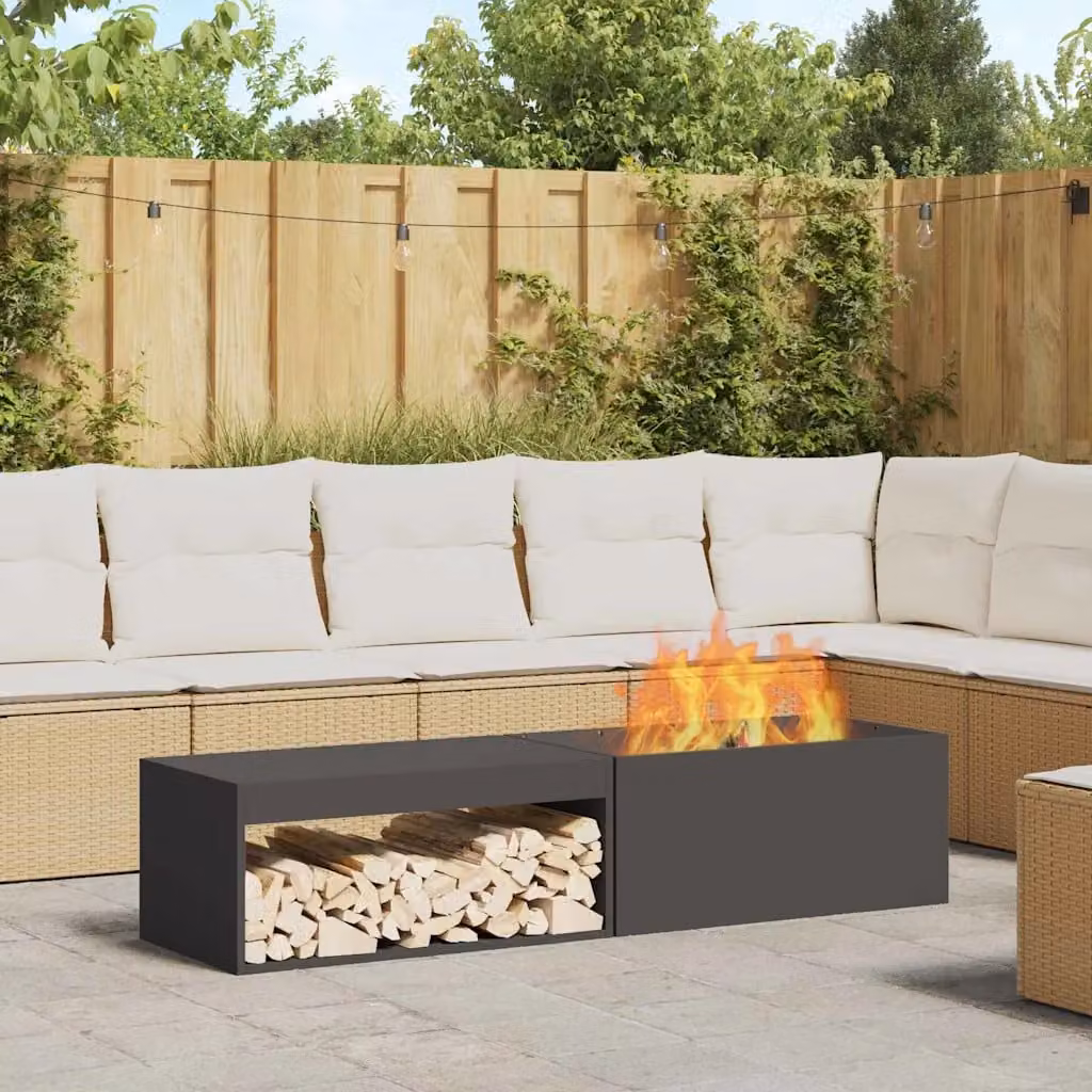 Braciere vidaXL in acciaio nero per legna L: 160 cm, P: 45 cm, H: 35 cm – 1