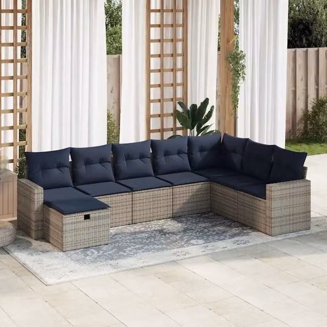 Set Divano da Giardino 8 pz con Cuscini Grigio in Polyrattan 3325437