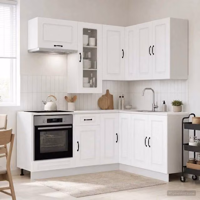 Unità Cucina Moderna KALMAR vidaXL in 8 Pezzi Bianco con Ante in Vetro e Ripiani Interni – 1