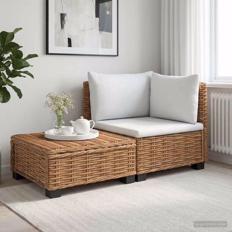 Set Lounge da Giardino vidaXL GENDT in Polyrattan con Cuscini e Tavolino, Forma a L, Colore Naturale