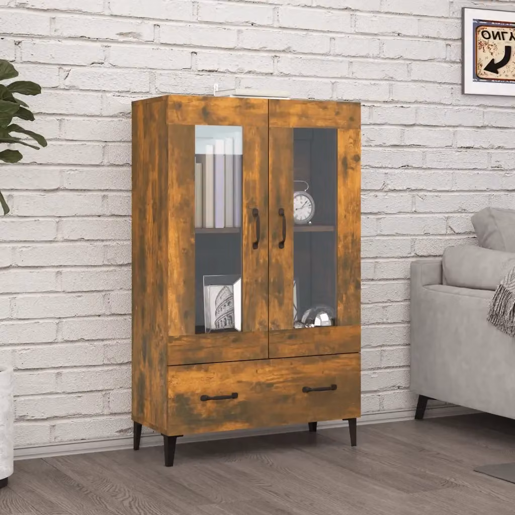 Credenza Buffet in Legno Multistrato Rovere Fumo con Vetro, L 70 cm x P 31 cm x H 115 cm – 2
