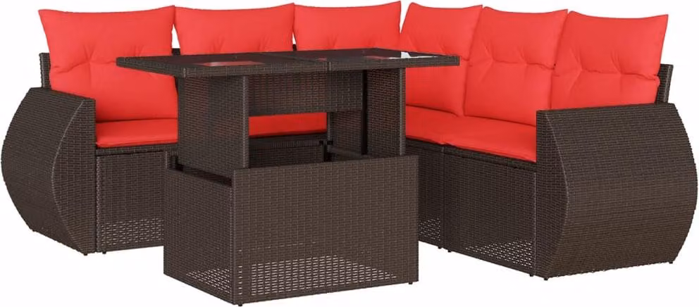 Set Divani da Giardino 6 pz con Cuscini Marrone in Polyrattan