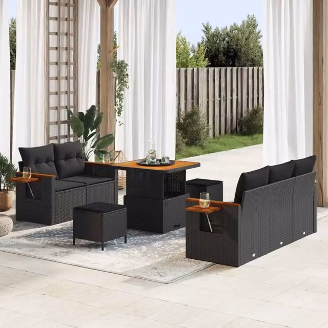 Set Divano da Giardino 8 pz 8-Numero di posti Nero 3363114