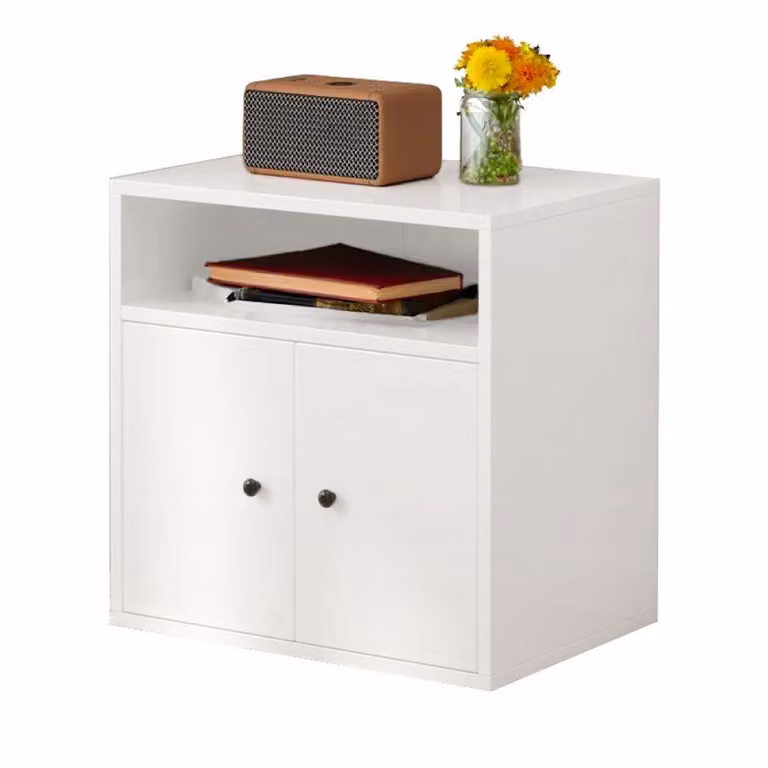 Libreria a colonna bianca con 2 ante, cassettiera, mobile, stile loft scandinavo moderno