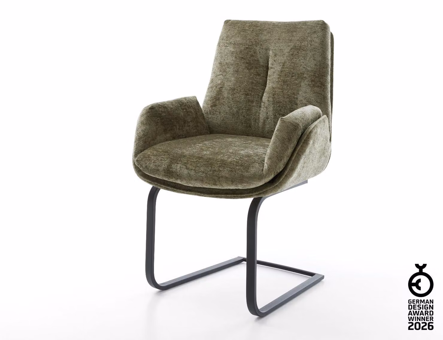 DELIFE Sedia a sbalzo Clea-Flex Chenille Olive Sedia a sbalzo piatta nera