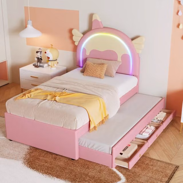 Letto Unicorn Kids 90x200cm con letto a trazione in rosa