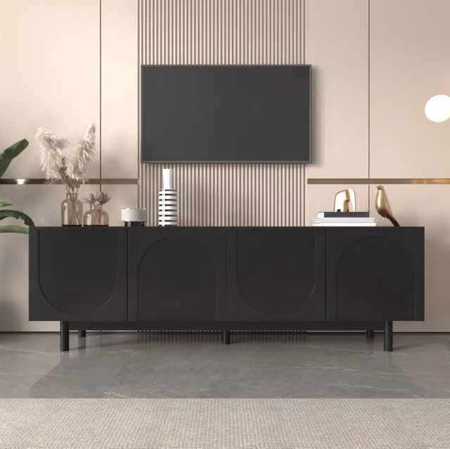 Mobile TV nero moderno 175 x 38 x 56 cm con ripiani regolabili e ante push-to-open