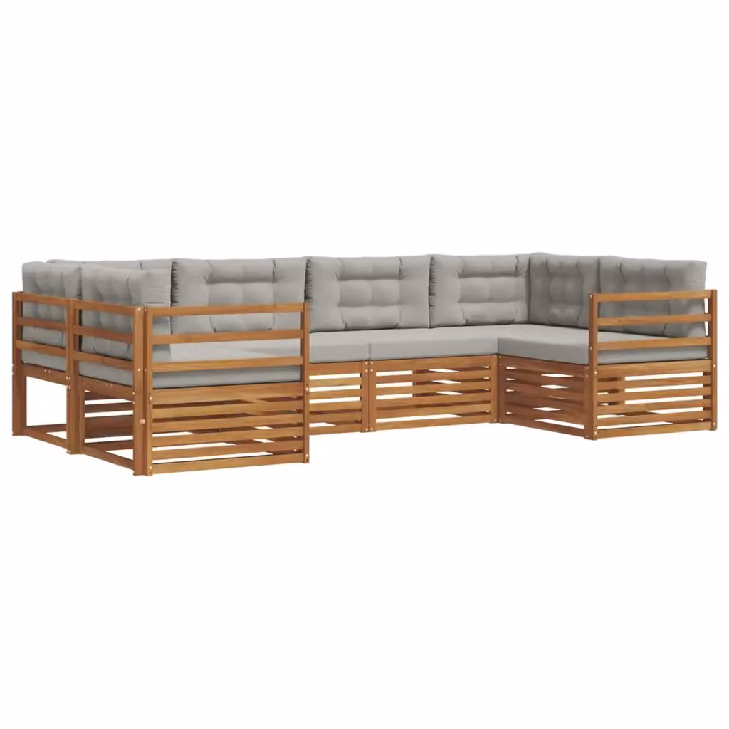 Set di divani da esterno a L vidaXL in legno di acacia con cuscini grigi – 2