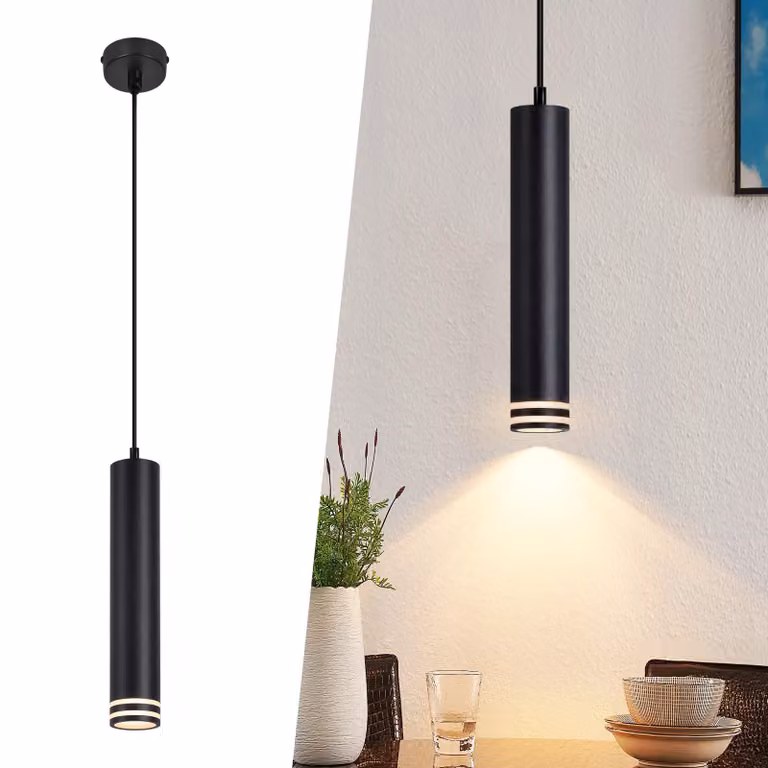 ZMH lampada a sospensione cilindro GU10 sospensione 1 fiamma moderna in alluminio lampada a sospensione regolabile in altezza per cucina camera da letto tavolo da pranzo soggiorno nero/senza lampadina