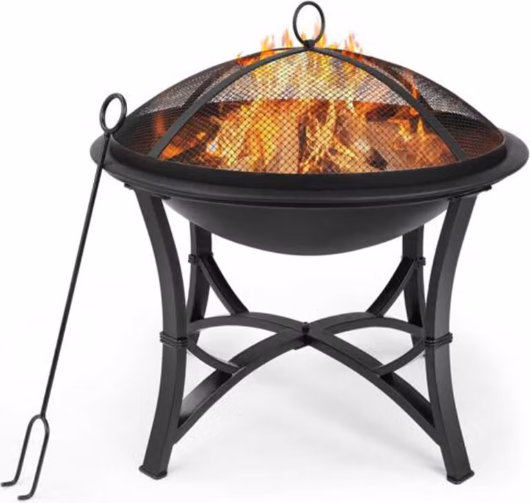 Happyment Cesto da fuoco moderno per esterni - Focolare DeLuxus - Con parascintille - Metallo - 56 x 56 x 50 cm