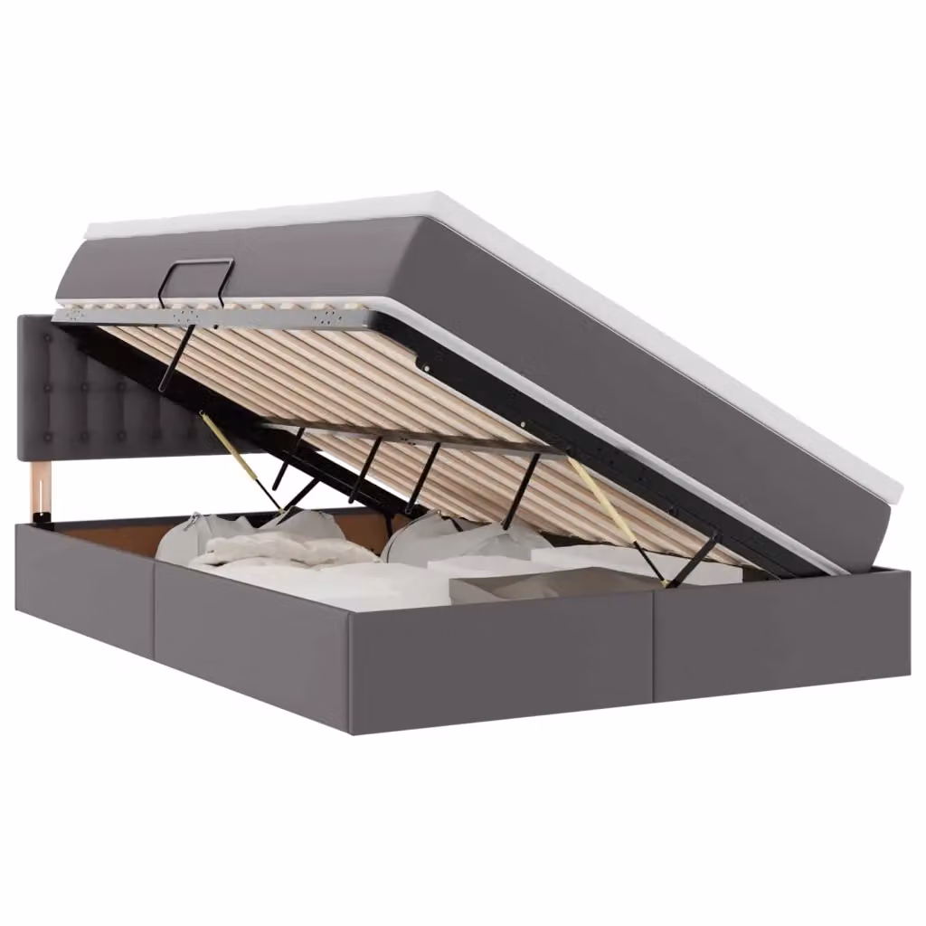 vidaXL Letto con contenitore e materasso in ecopelle Grigio L: 140 cm, P: 190 cm – 2