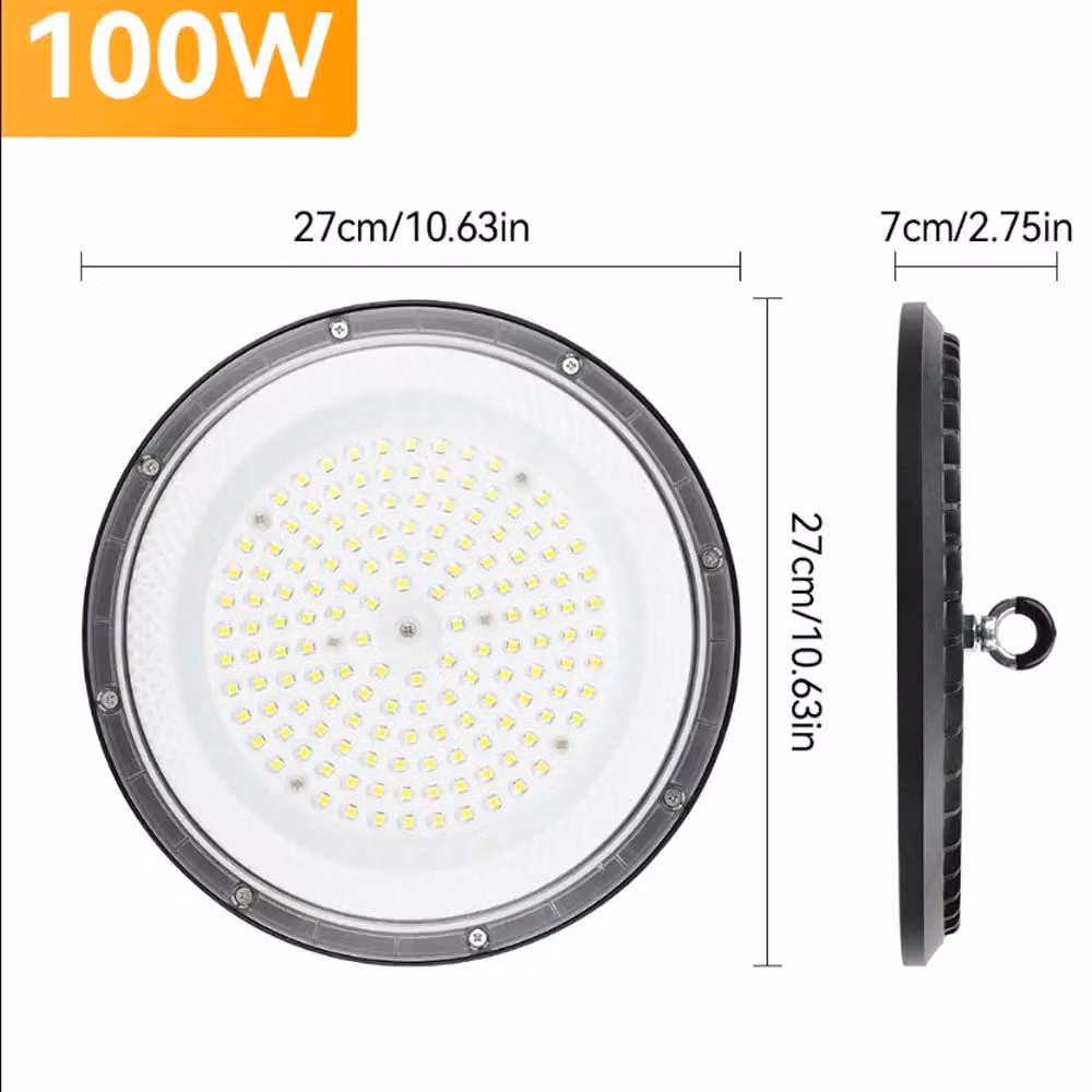 Lampada a LED industriale ad alta luminosità - Potenza: 100 W - Temperatura di colore: 6500 K - Grado di protezione: IP65 - Tensione: 85–265 V AC - Materiale: alluminio - Adatta per magazzini e officine