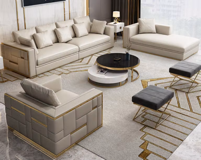 Design Luxus Sofagarnitur Leder Sofa Polster Couch Design Möbel Set Garnituren