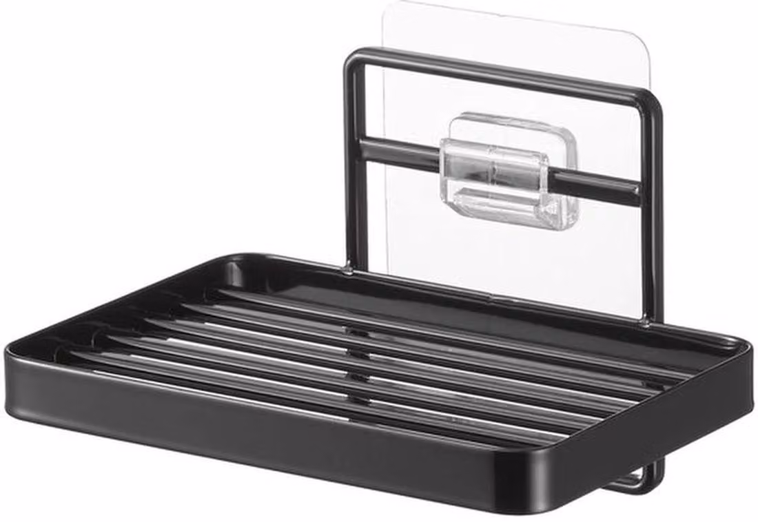 Azomor: portasapone minimalista nero con gancio adesivo per un'organizzazione efficiente del bagno