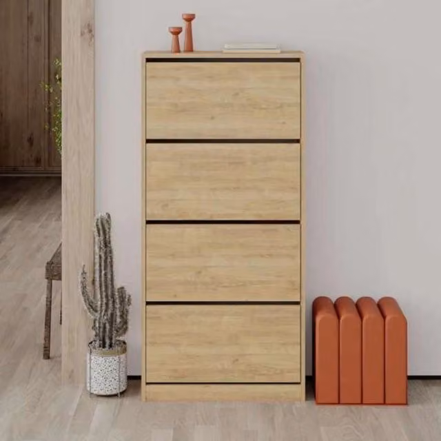 Scarpiera moderna GIORDANOSHOP con quattro ante a ribalta in rovere, L: 73 cm, P: 26 cm, H: 154,5 cm