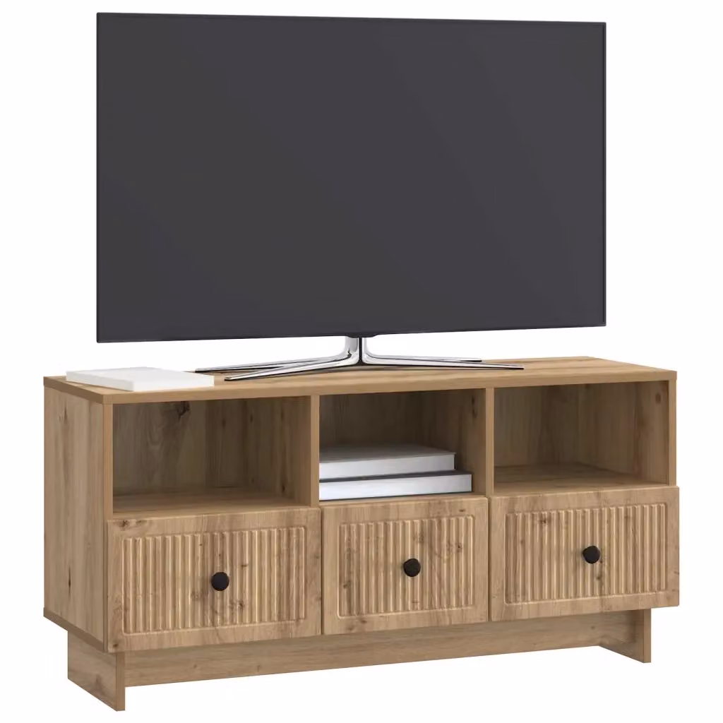 Credenza per TV moderna in legno Rovere marrone con cassetto L: 102 cm, P: 34,5 cm, H: 50 cm – 2