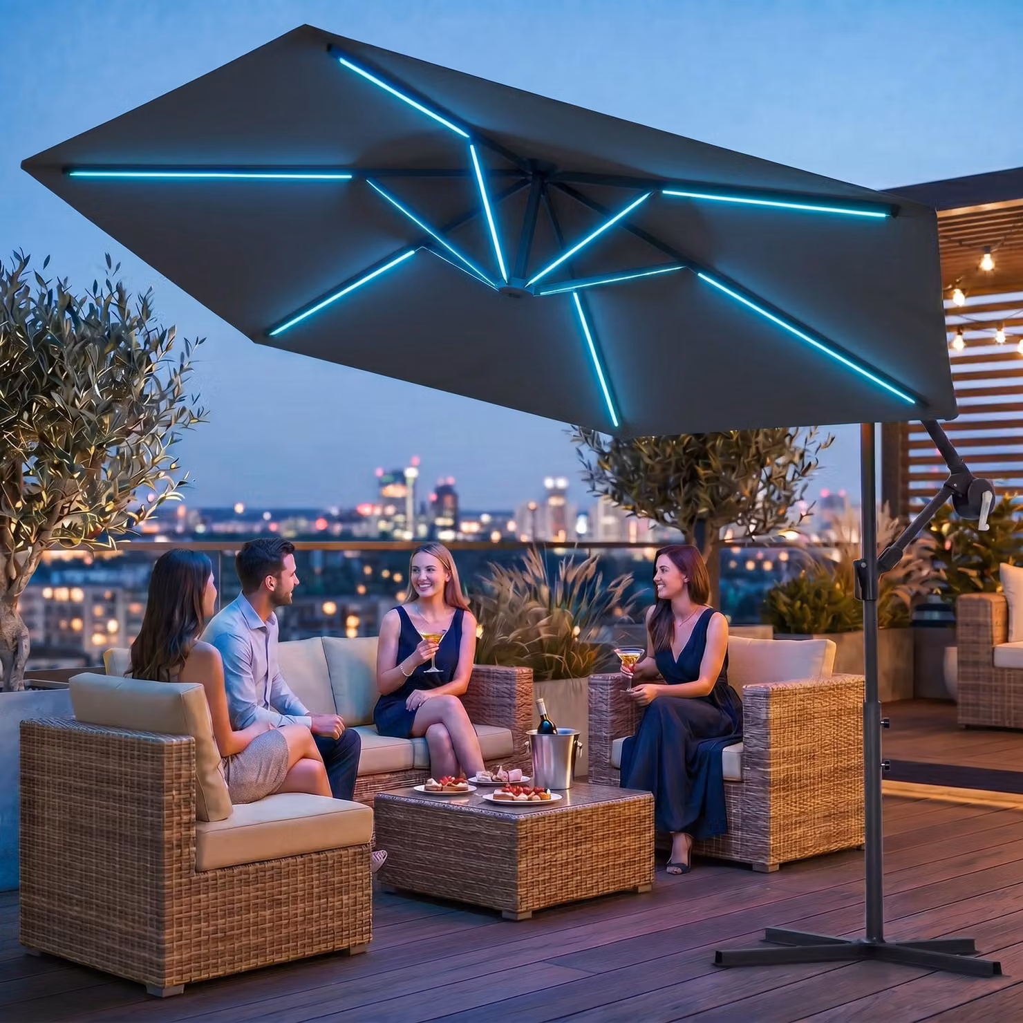 Ombrellone a LED con illuminazione RGB incl. telecomando, controllo APP, ombrellone a sbalzo, ombrellone da giardino 300 cm - antracite