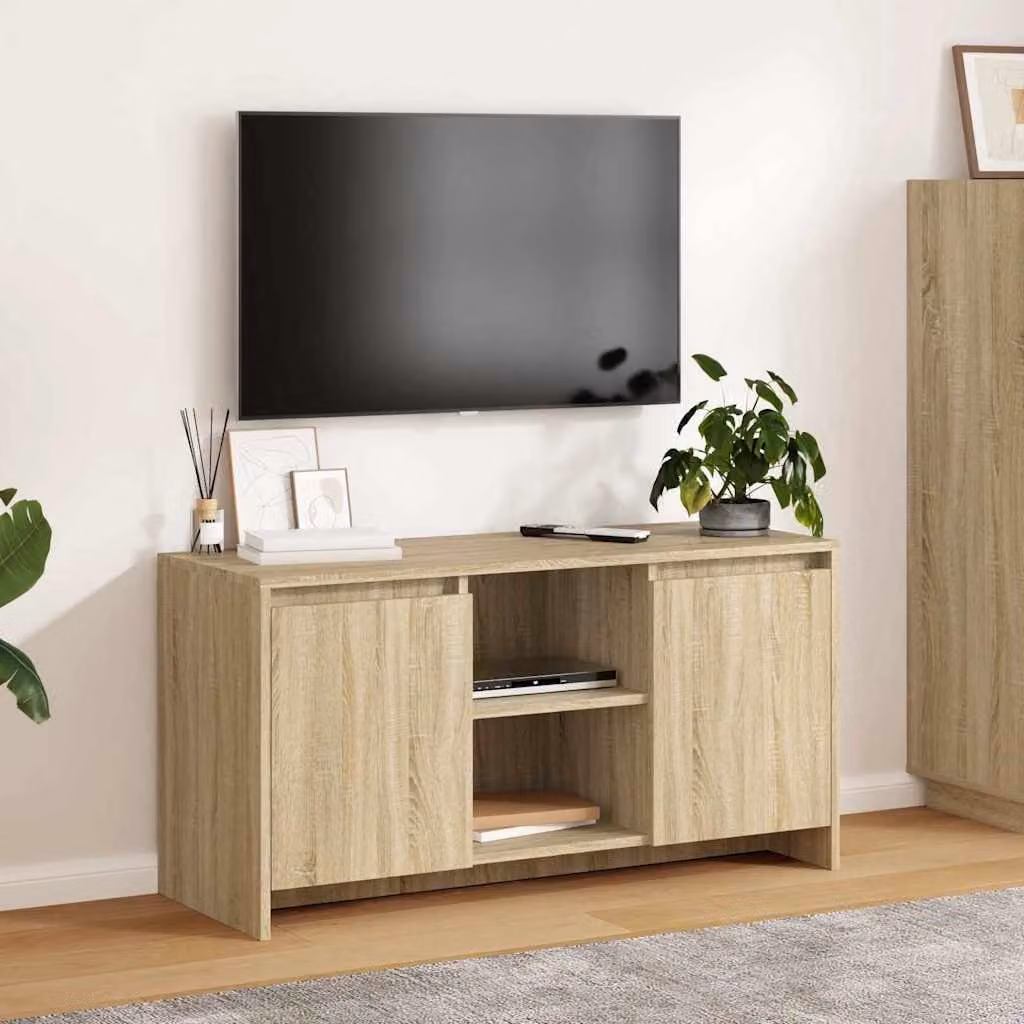 vidaXL Mobile Porta TV Rovere Sonoma in Truciolato e MDF, Colore Marrone/Beige, L 102 cm x P 37,5 cm x H 52,5 cm