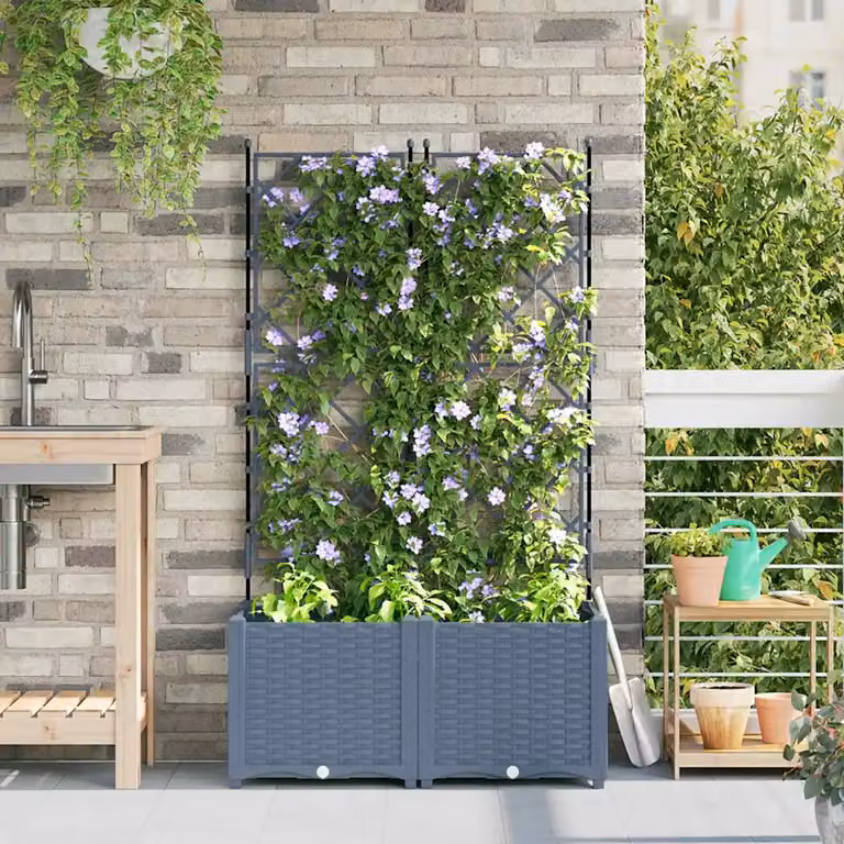 Set di 2 vasi da giardino vidaXL in plastica grigio chiaro, L/P/H: 80 x 40 x 143 cm