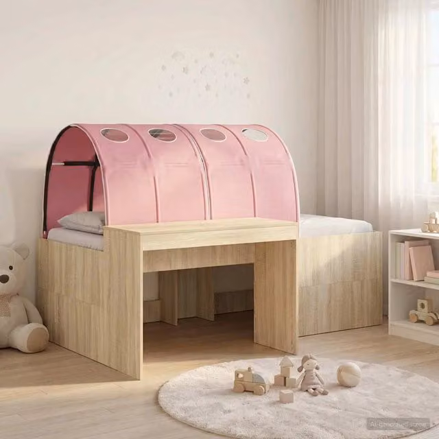 Letto alto per bambini con scrivania 3 pz Rovere Sonoma e Rosa 3423686