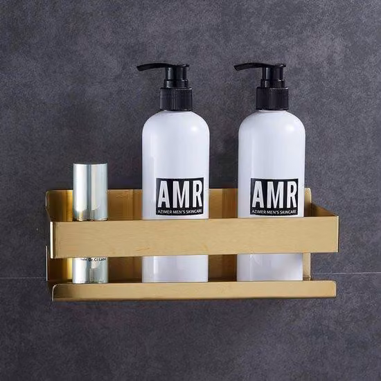 Piattaforma da bagno in acciaio con rivestimento dorato e design autoadesivo