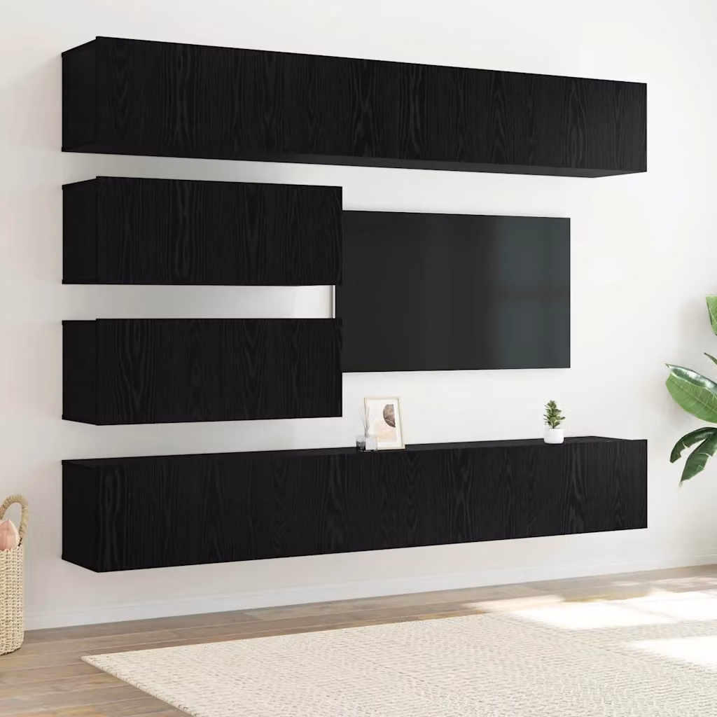 Set mobile TV moderno vidaXL in legno ingegnerizzato MDF, Rovere e Nero, 6 pezzi